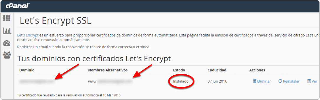 Nuestro certificado Let's Encrypt ya emitido