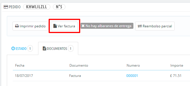 Ver factura en Prestashop