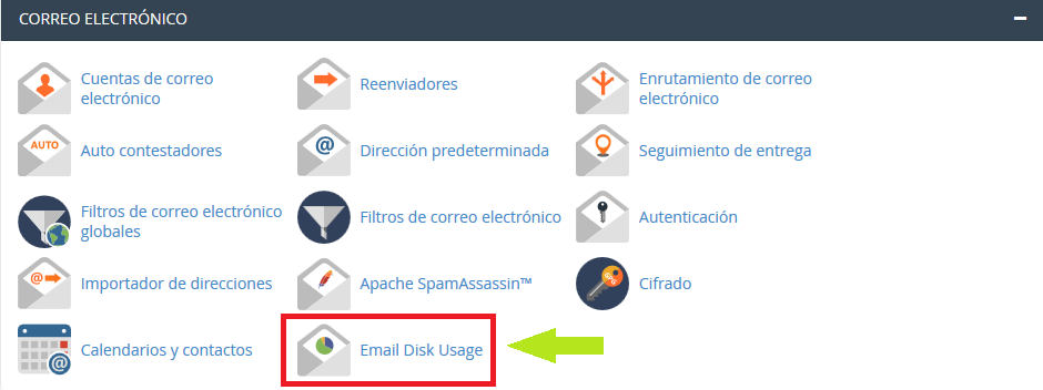 Accediendo a la opción de cPanel - Email Disk Usage