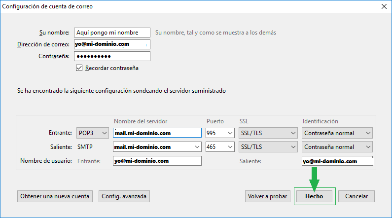 Servidores de entrada y Servidor de Correo Saliente