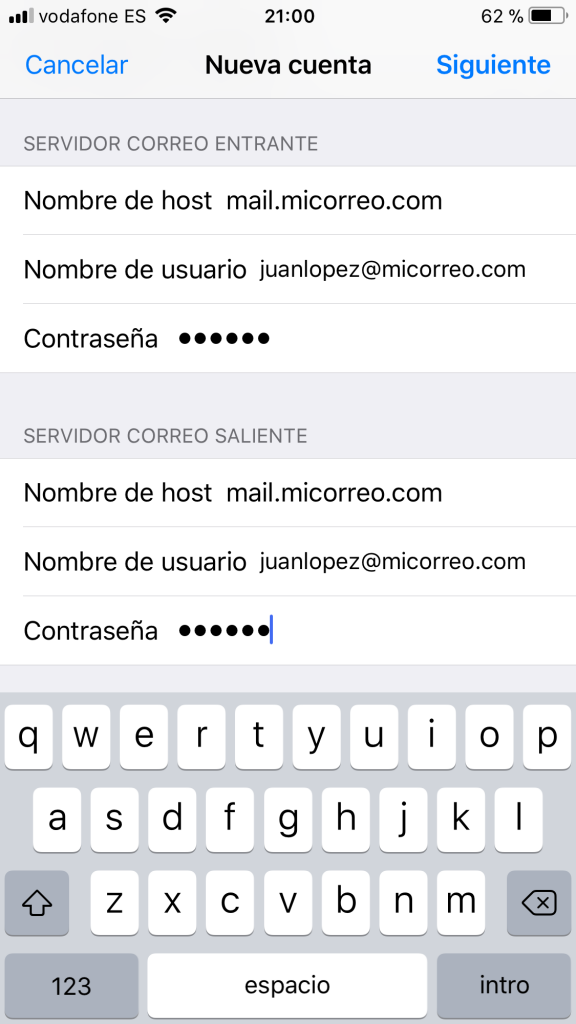 Servidores correo entrante y saliente